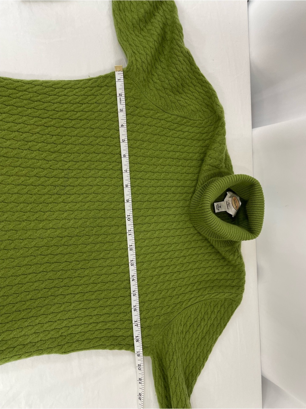 Talbots 100% Cashmere Cable Knit Turtleneck Sweater Green Medium Soft Luxury - Picture 9 of 11